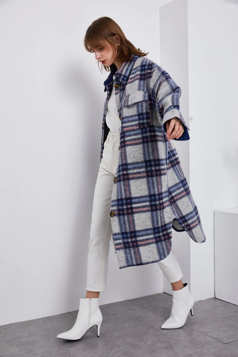 Trendy Oversized Plaid Wool Shacket | Whizz