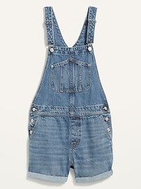 Slouchy Straight Workwear Medium-Wash Non-Stretch Jean Short Overalls for Women -- 3.5-inch insea... | Old Navy (US)