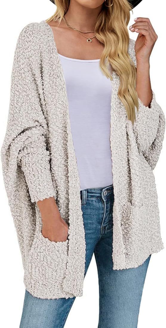 MEROKEETY Women's 2023 Winter Fuzzy Popcorn Batwing Sleeve Cardigan Knit Oversized Sherpa Sweater... | Amazon (US)