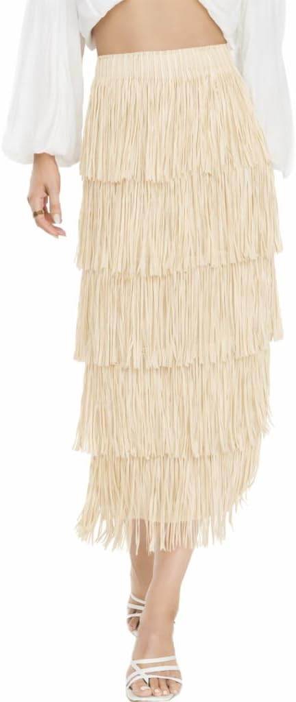 Women's Fringe Trim High Waist Short Pencil Bodycon Skirts, Sexy Elegant Fringe Long Maxi Skirt S... | Amazon (US)