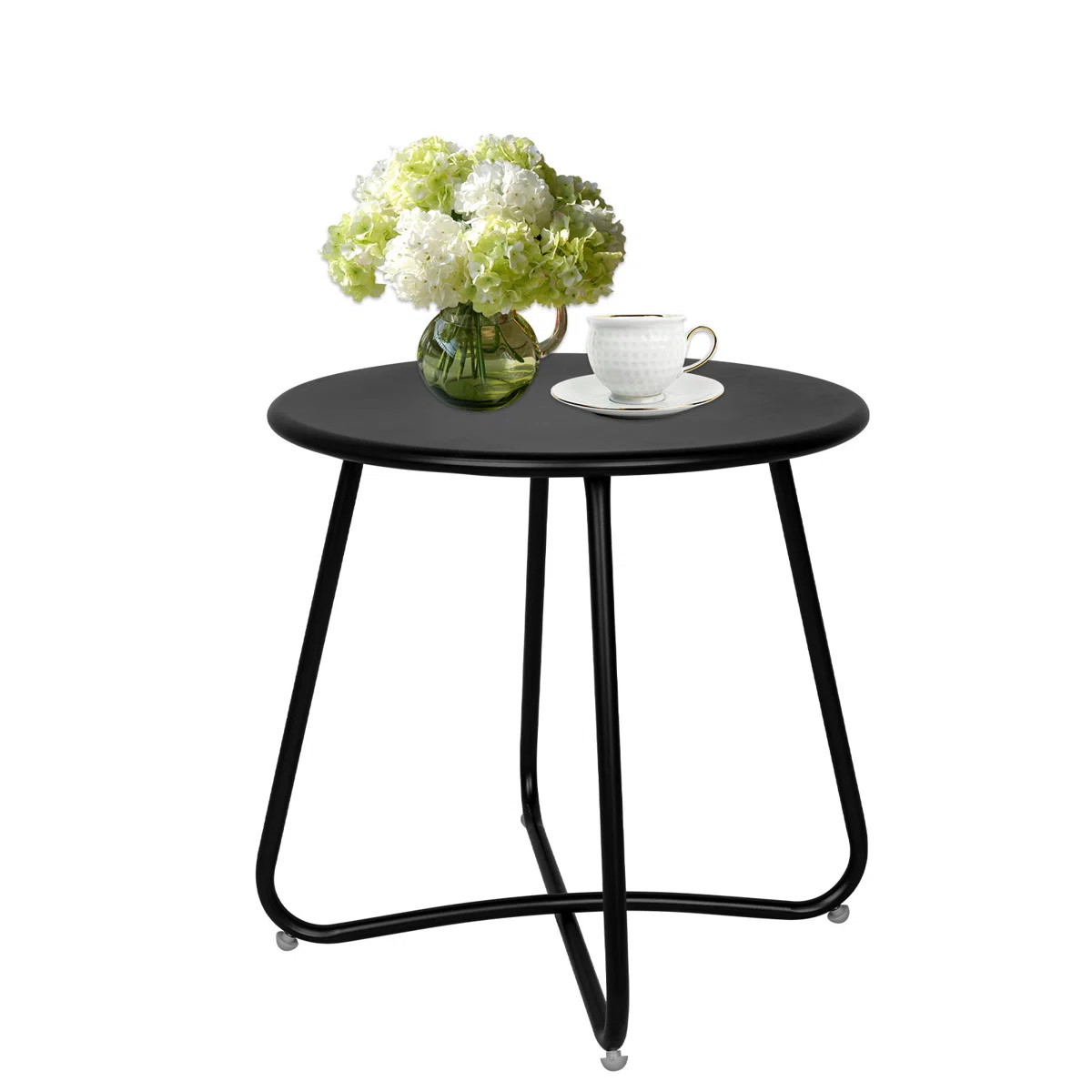 Round Metal Side Table, Rust Resistant 18'' Outdoor End Table With Adjustable Footpads, X-shaped ... | Wayfair North America