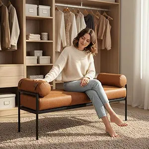 Leather Bed Bench 55 Inch Long Bedroom Bench Padded Upholstered Ottoman Bench with Removable Pill... | Amazon (US)