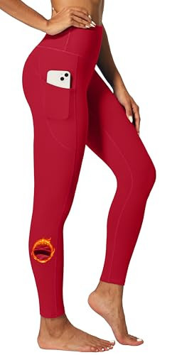 IUGA Fleece Lined Leggings Women Thermal Leggings for Women Winter Warm Tights High Waisted Hiking Yoga Pants with Pockets(Bright Red, S) | Amazon (US)