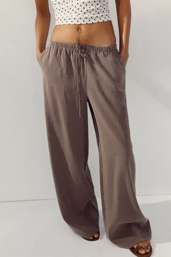 FLOWING PALAZZO TROUSERS Chocolate brown Blue marl | Zara US