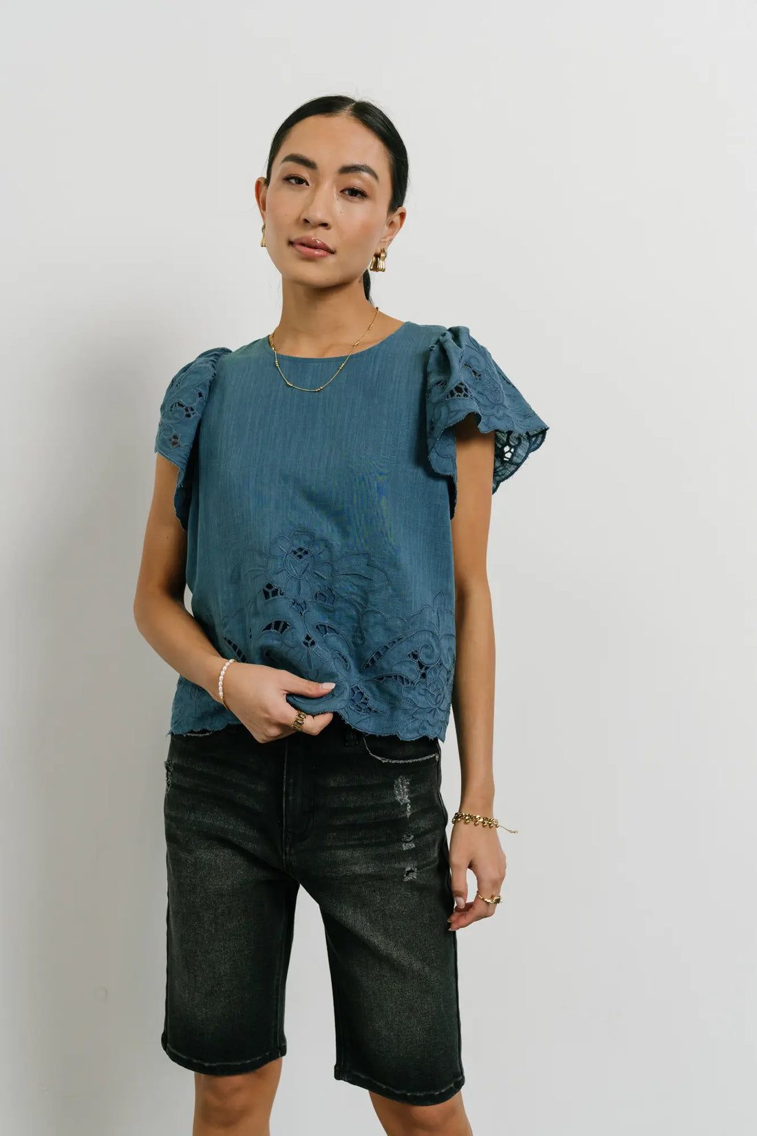Myra Embroidered Blouse in Teal | Bohme