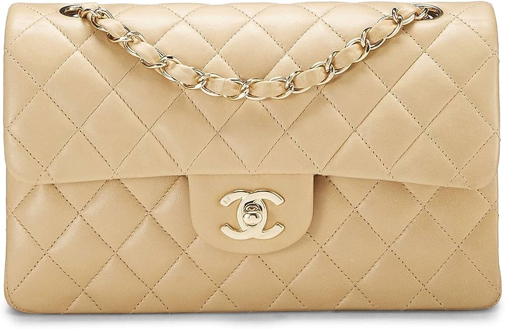 Amazon.com: Chanel, Pre-Loved Beige Quilted Lambskin Classic Double Flap Small, Beige : Luxury St... | Amazon (US)