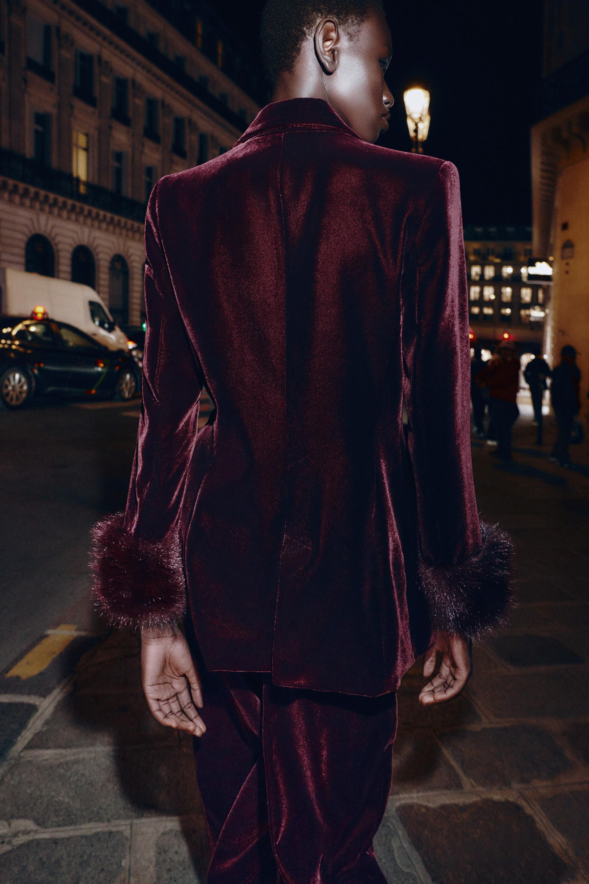 VELVET BLAZER WITH FAUX FUR CUFFS | Zara US