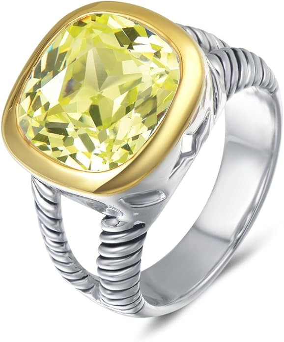 JEWEL Twisted Cable Wire Two Tone Cusion Cut CZ Statement Ring Designer Inspired Fashion Love Ant... | Amazon (US)