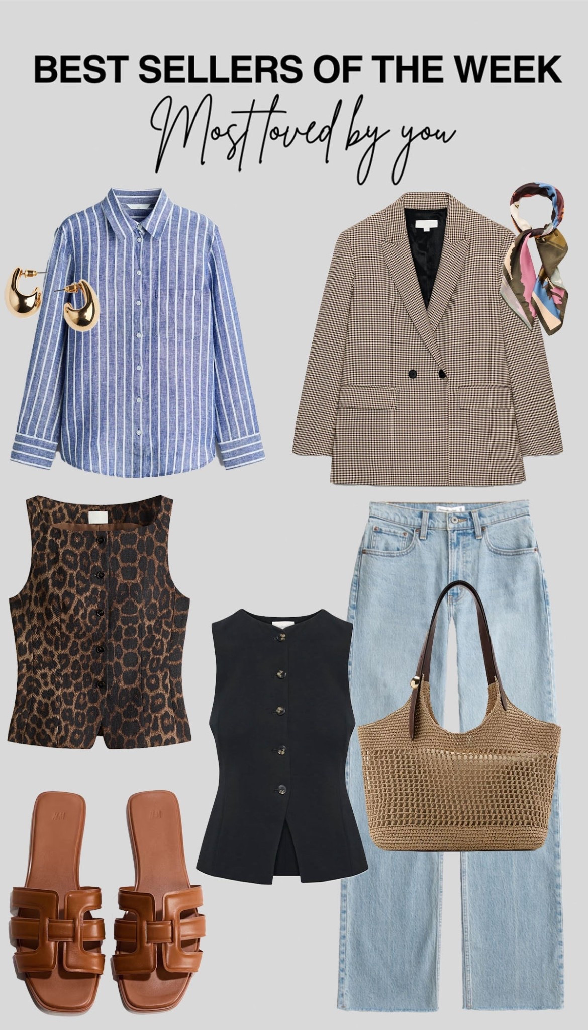 Best sellers of the week ✨

#spring #summer #bestsellers 
Straight leg jeans, blazer, waistcoat, sandals, raffia bag, cotton shirt

#LTKstyletip #LTKsummer #LTKspring