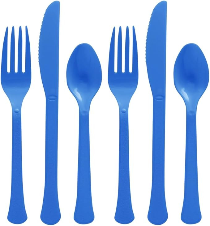 Bright Royal Blue Plastic Heavy Weight Assorted Cutlery Set (24 Pc.) - Durable & Elegant Utensils... | Amazon (US)