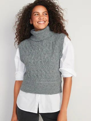 Sleeveless Cropped Cable-Knit Turtleneck Sweater for Women | Old Navy (US)