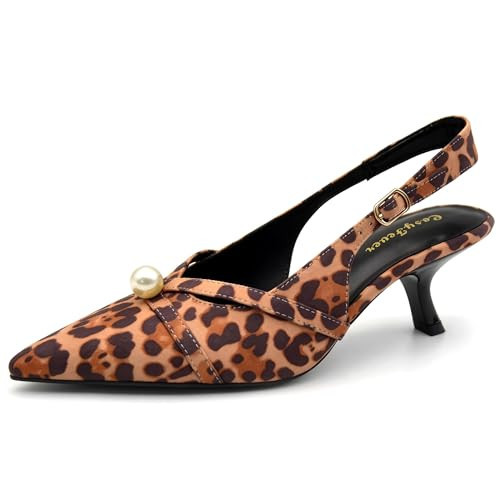 CosyFever Women's Leopard Slingback Kitten Heel Pumps, Party Heels | Amazon (US)