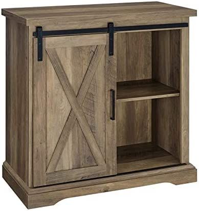 Pemberly Row 32" Farmhouse Sliding Barn Door Wood Accent Chest Home Coffee Station Buffet Storage... | Amazon (US)