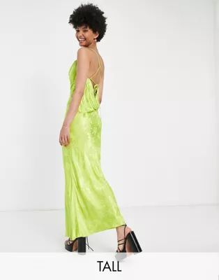 Topshop Tall jacquard slip dress in lime | ASOS (Global)