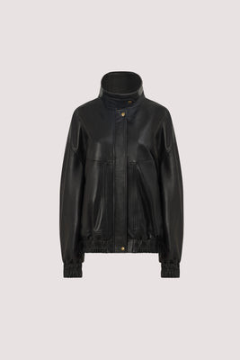 SERIN BLACK LEATHER BOMBER JACKET | DISSH