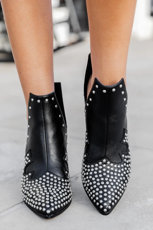 Loretta Black and Silver Studded Western Booties | Pink Lily
