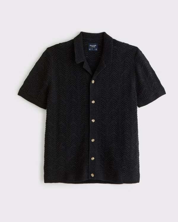 Wavy Crochet-Style Button-Through Sweater Polo | Abercrombie & Fitch (US)