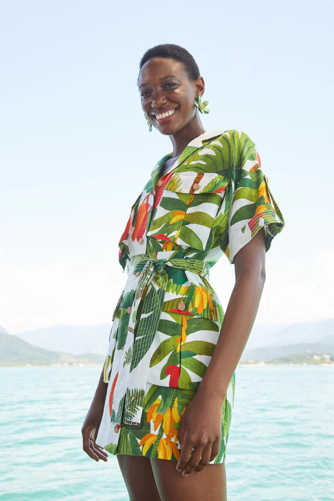 White Cocoa Forest Utility Mini Dress | FarmRio (US)