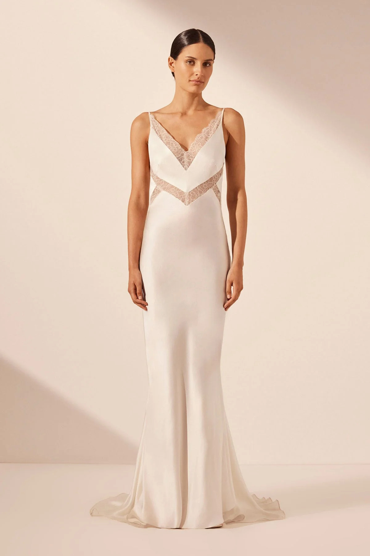 La Lune Cumulus Silk Plunged Lace Maxi Dress | Ivory | Dresses | Shona Joy | Shona Joy