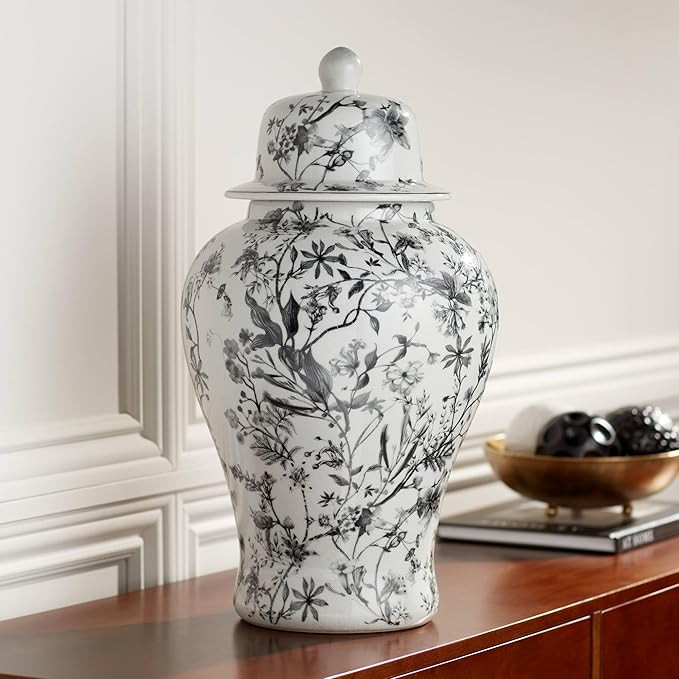 Prentiss 21" High Black and White Ceramic Ginger Jar with Lid - Dahlia Studios | Amazon (US)