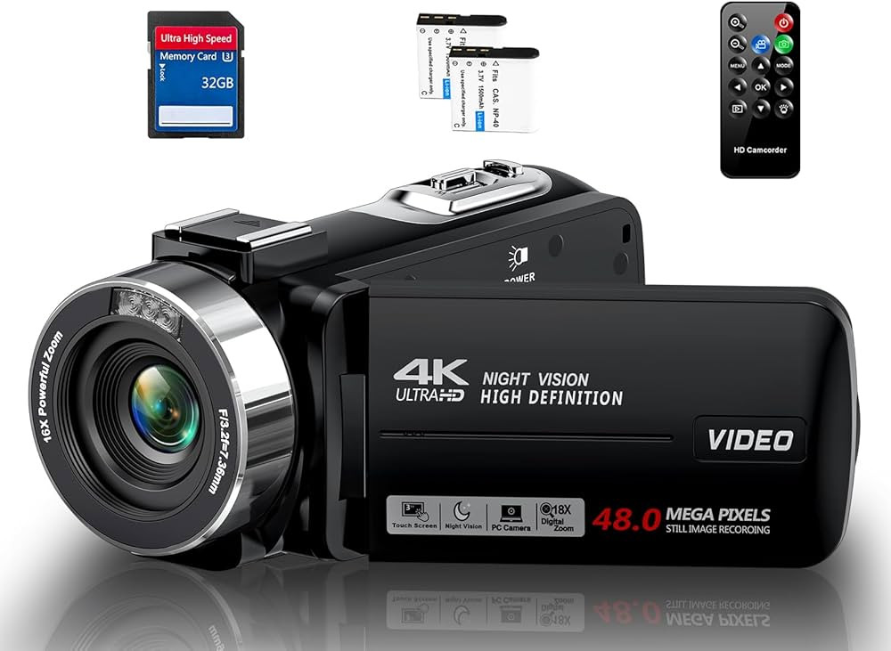 Video Camera Camcorder 4K 48MP 30FPS with IR Night Vision,18X Digital Zoom Camera Recorder 3.0" L... | Amazon (US)