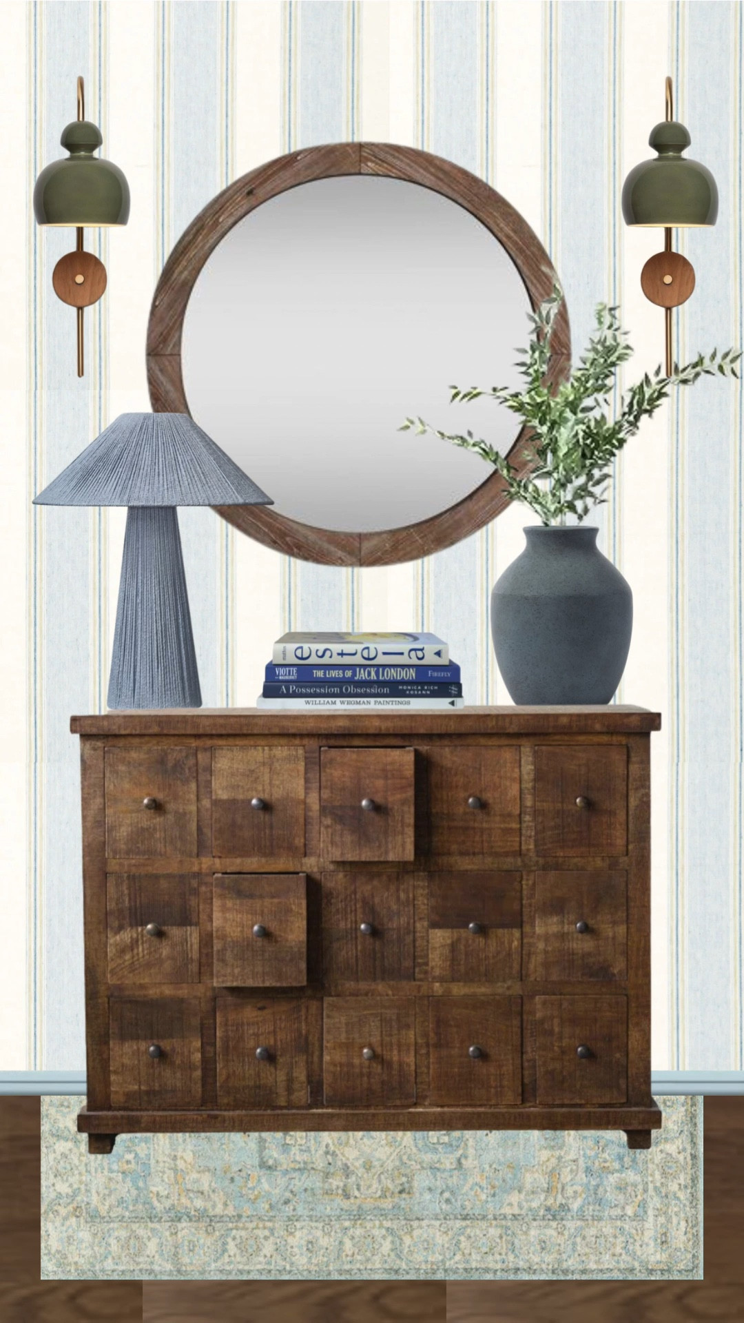 Coastal grandmother meets Hamptons foyer. Detailed with a classic stripe wallpaper and unique sconces  

#LTKGiftGuide #LTKFindsUnder100 #LTKHome