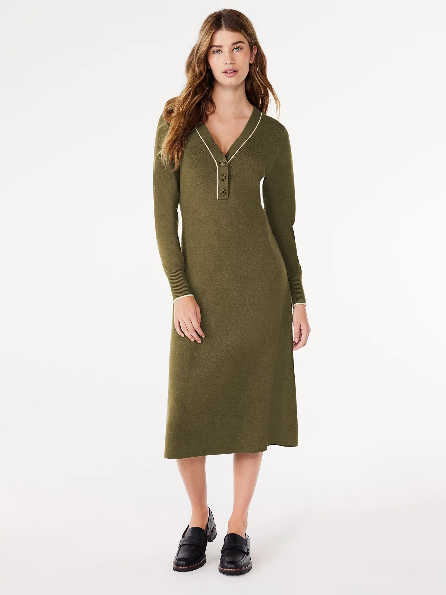 Free Assembly Women's Henley Midi Sweater Dress, Sizes XS-XXL | Walmart (US)