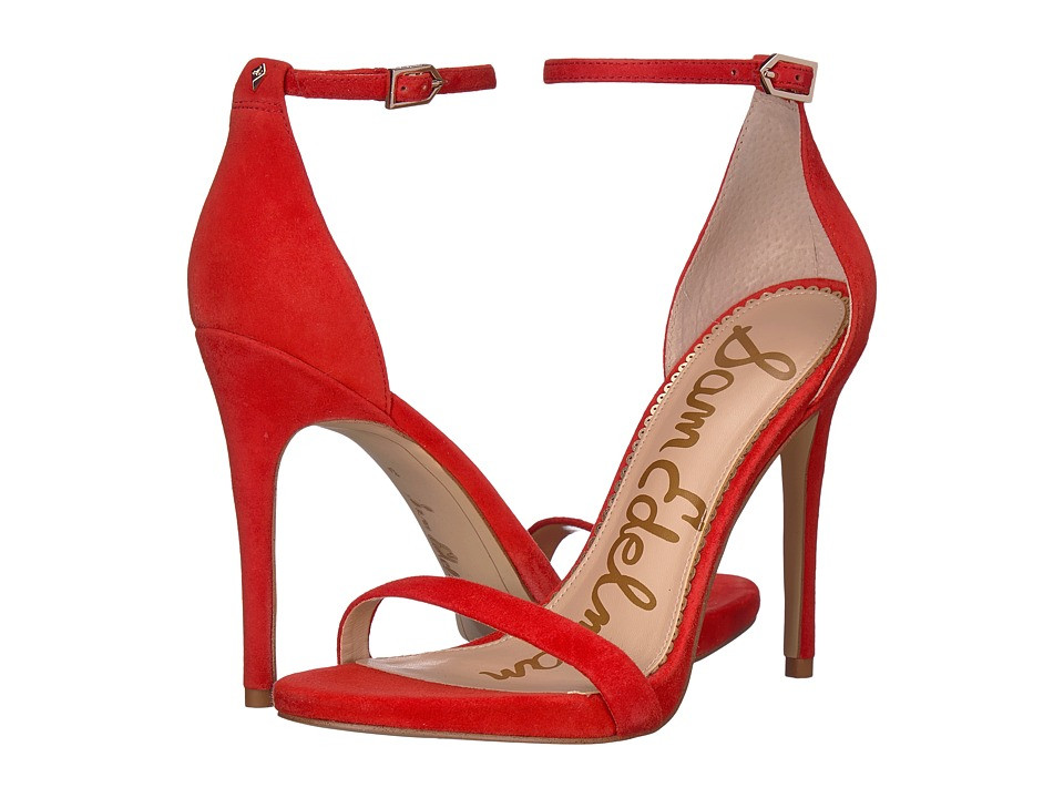 Sam Edelman Ariella Strappy Sandal Heel (Candy Red Kid Suede Leather) Women's Shoes | Zappos