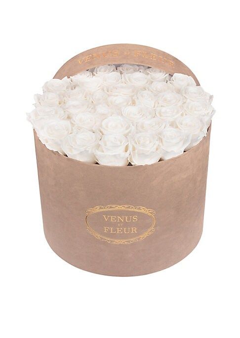 Large Round Faux Suede Keepsafe Box with Eternity Roses | Saks Fifth Avenue