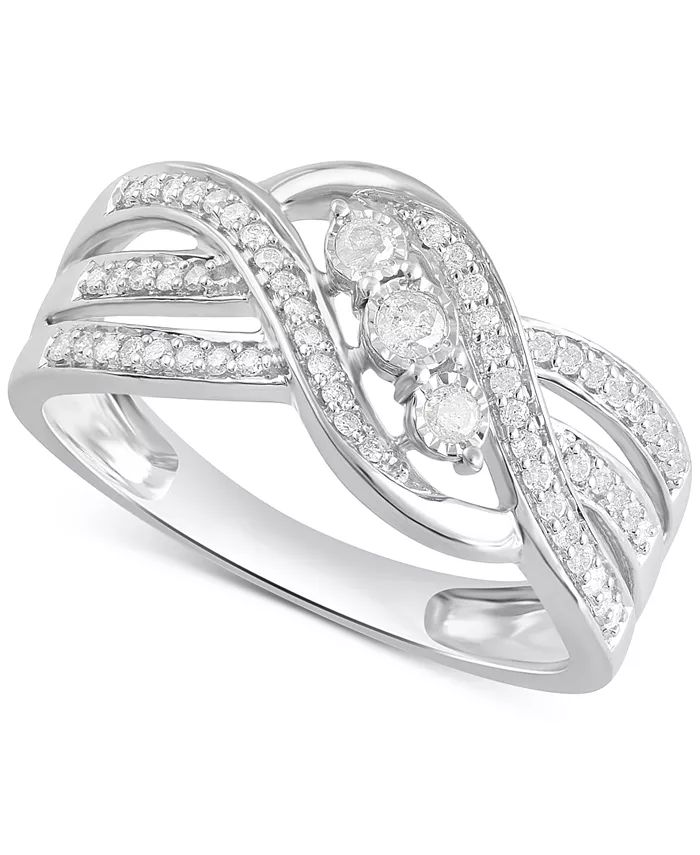 Diamond Three-Stone Overlap Statement Ring (1/4 ct. t.w.) in Sterling Silver | Macy's Canada