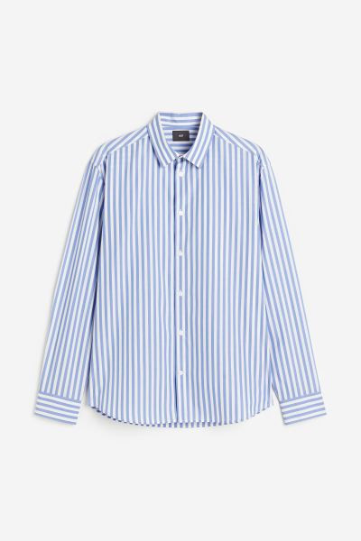 Regular Fit Poplin Shirt - Light blue/white striped - Men | H&M US | H&M (US + CA)