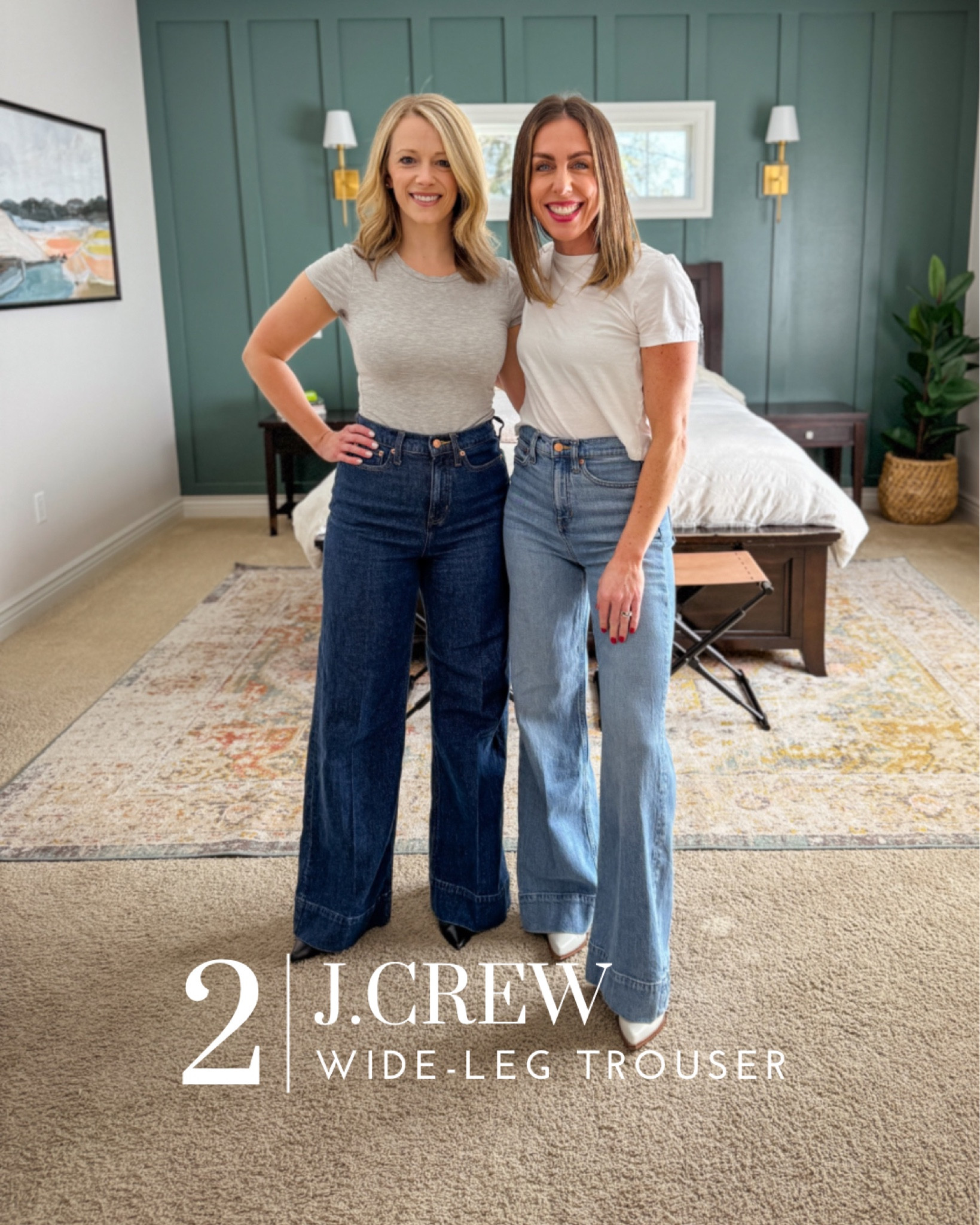 J.crew trouser jeans - wide leg to the floor. Super flattering! A splurge, but 💯 worth it!
.
M: 26
K: 24
.
If in between, size down. 
Good stretch! 

#LTKfindsunder100 #LTKover40 #LTKshoecrush