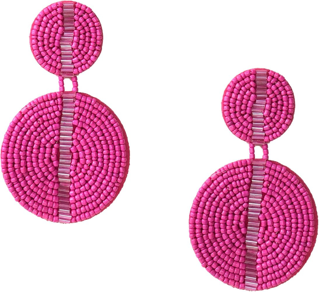B Jewelry Collection Knockout Circle Beaded Drop Statement Earrings, Pink | Amazon (US)