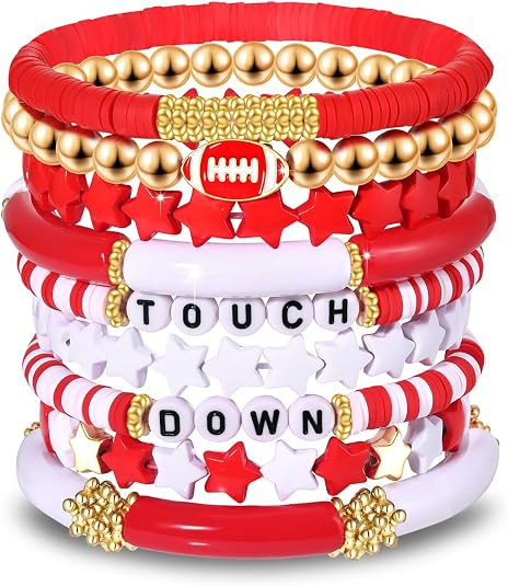 Game Day Bracelets for Women - Red, Black, Blue Heishi Clay Beaded Stretch Bracelets - Stackable ... | Amazon (US)