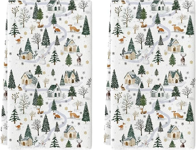 Artoid Mode Fox Snowman Xmas Tree Christmas Kitchen Towels Dish Towels, 18x26 Inch Farmhouse Snow... | Amazon (US)