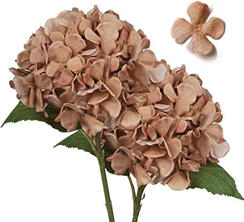 2 pcs Brown Hydrangea Artificial Flowers with 16.9'' Long Stem, Fake Flowers Dried Flowers, Artifici | Amazon (UK)