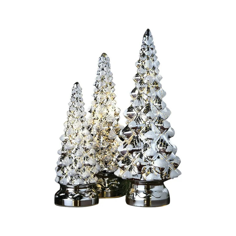 Twinkling Trees - LED Lighted Mercury Glass - Set of Three - Holiday Decor | Walmart (US)