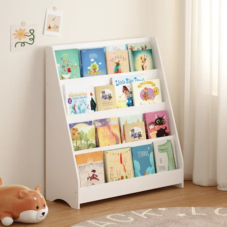 Jopath 4-Tier Kids Bookshelf,Book Display Shelve Bookcase for Bedroom,Playroom,White | Walmart (US)