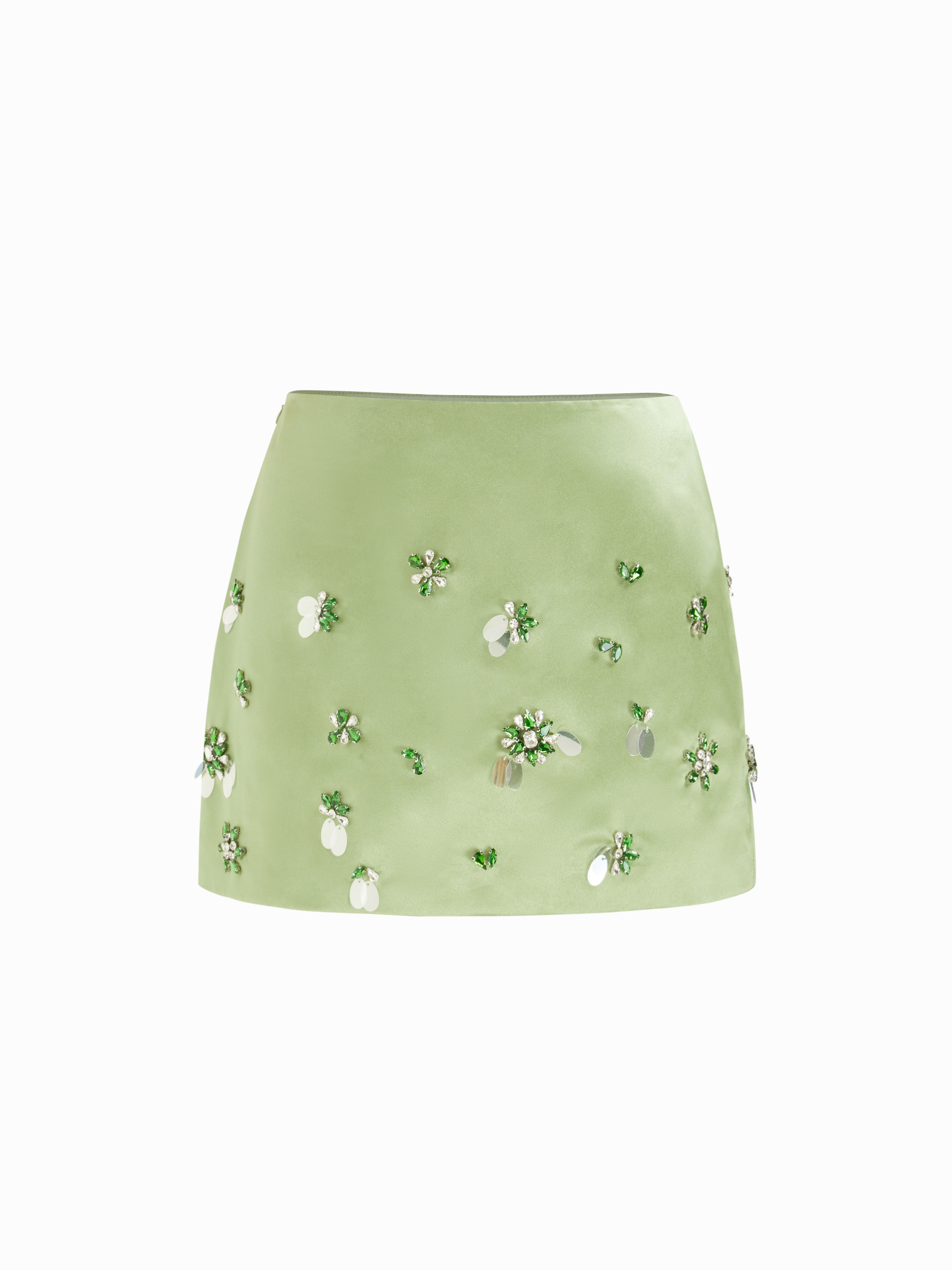 Satin Satin Mid Rise Rhinestone A-line Mini Skirt For Daily Casual | Cider