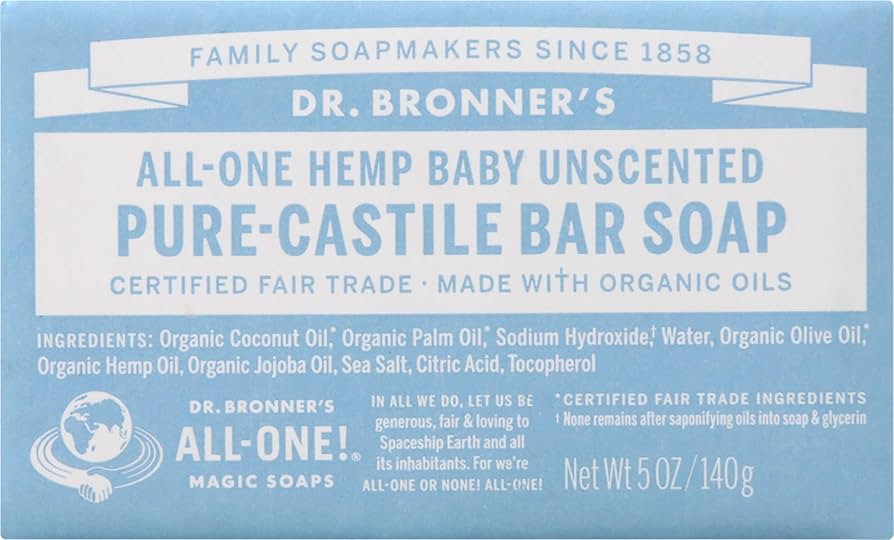 Dr. Bronners Castile Baby Unscented Bar Soap, 5 OZ | Amazon (US)