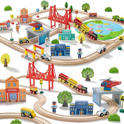 110-Piece Wooden Train Set - Compatible Track System for Kids Ages 3-7, Ideal Birthday Gift  110PCS Train Set | Target