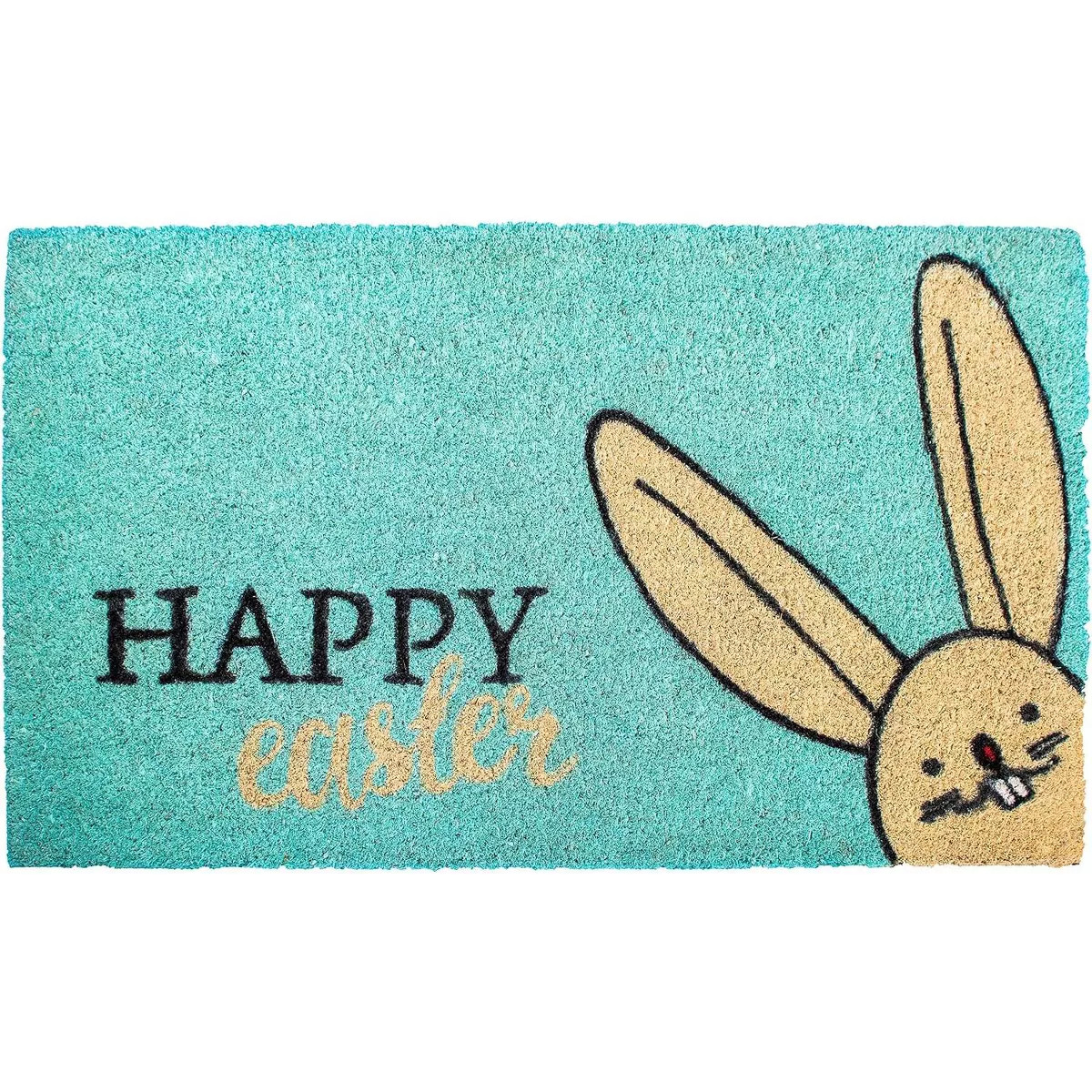 HomeRoots 17" X 29" Aqua and Natural Coir Happy Easter Outdoor Easter Door Mat | Target