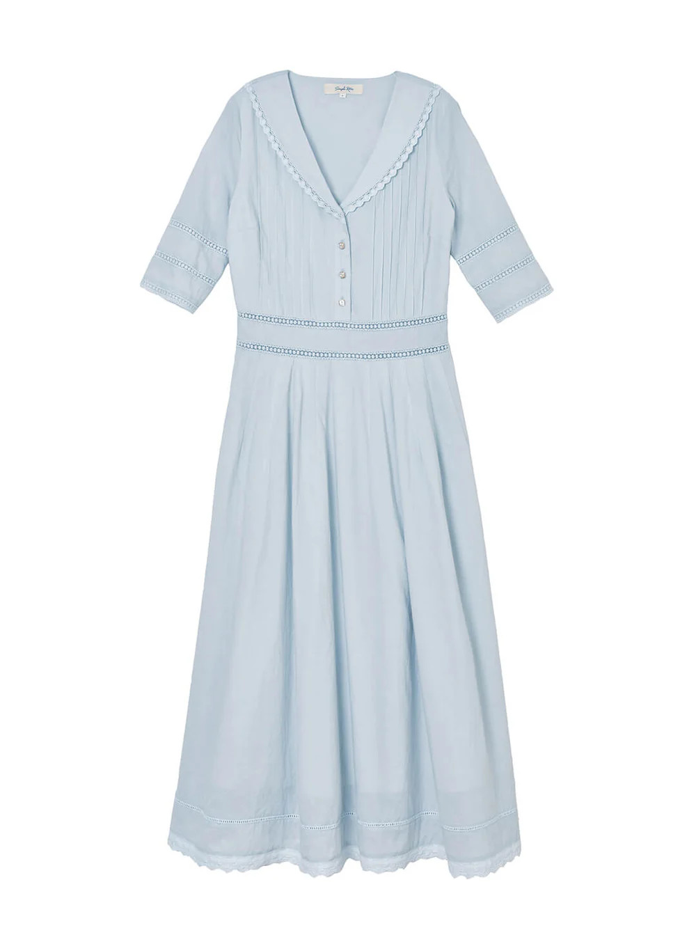 Fiona 100% Cotton Gray Blue Midi Dress | Simple Retro