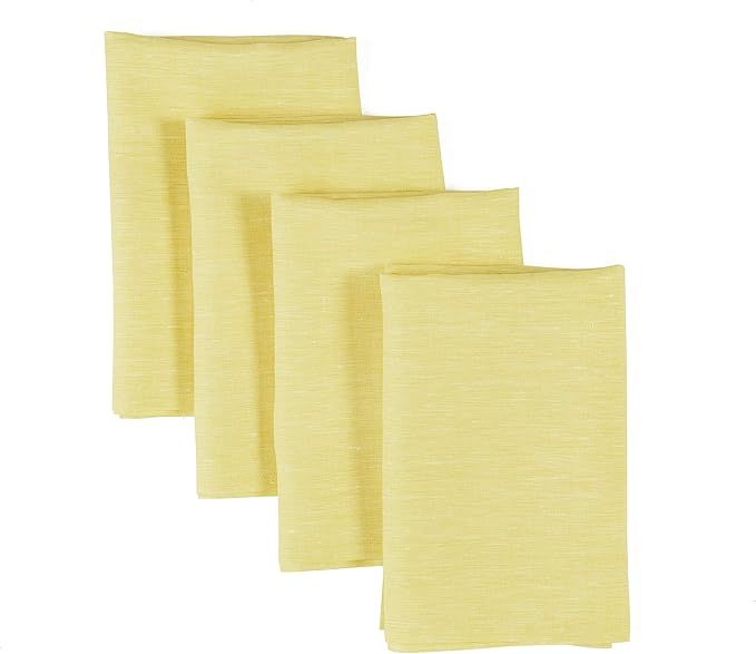 Solino Home Linen Dinner Napkins 20 x 20 Inch – 100% Pure Linen Chambray Yellow Napkins Set of ... | Amazon (US)