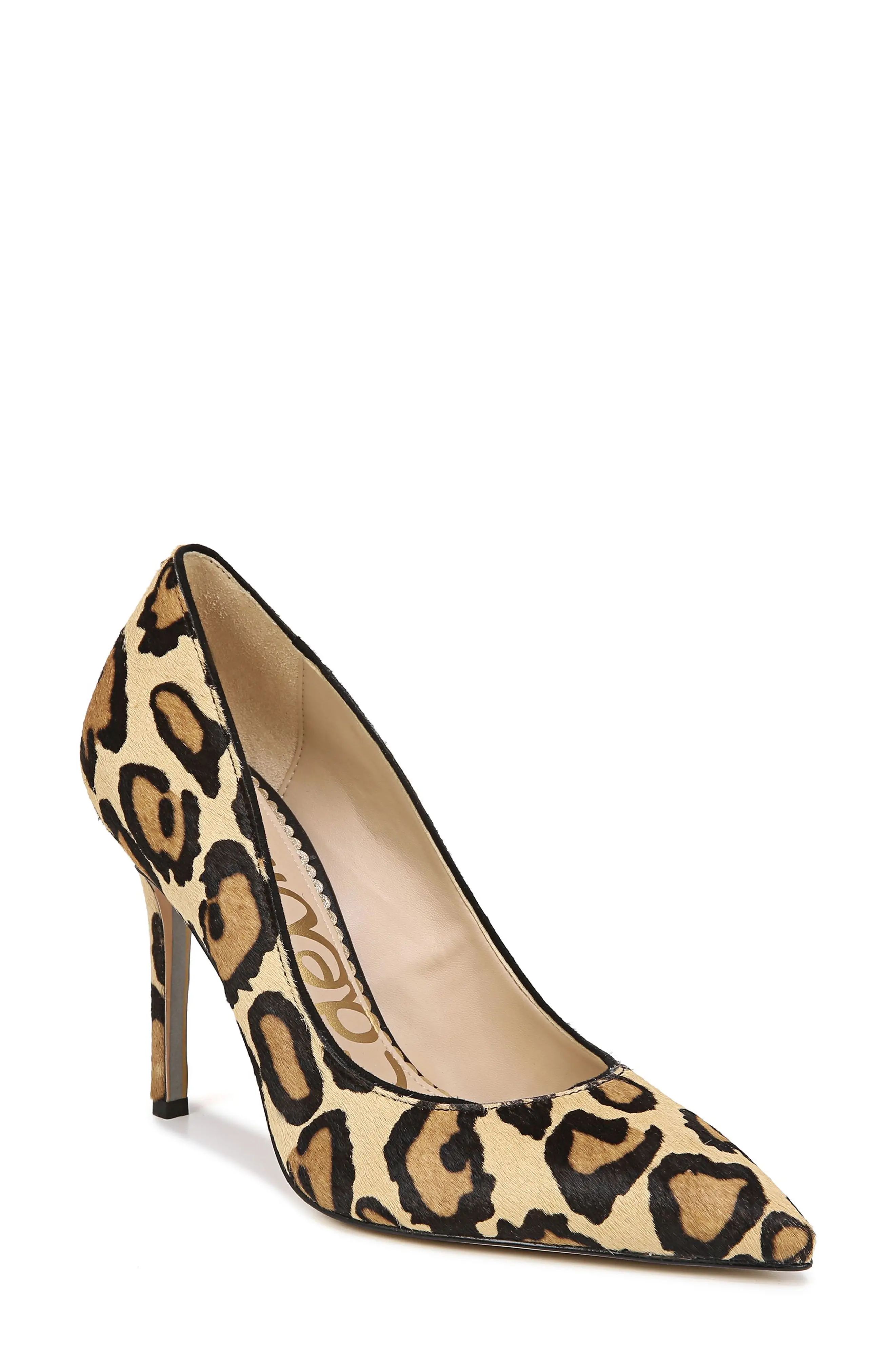 Sam Edelman Hazel Pointed Toe Pump, Size 9.5 in New Nude Leopard Calf Hair at Nordstrom | Nordstrom