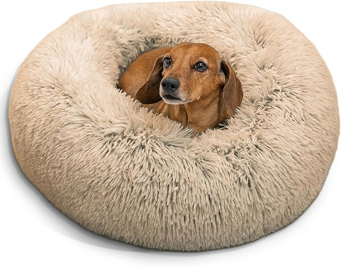 Best Friends by Sheri Original Calming Donut Dog and Cat Bed, Shag Faux Fur, Taupe, (23in x 23in)... | Amazon (US)