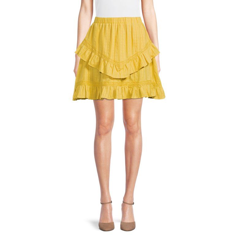 Time and Tru Women’s Lace Inset Tiered Mini Skirt | Walmart (US)