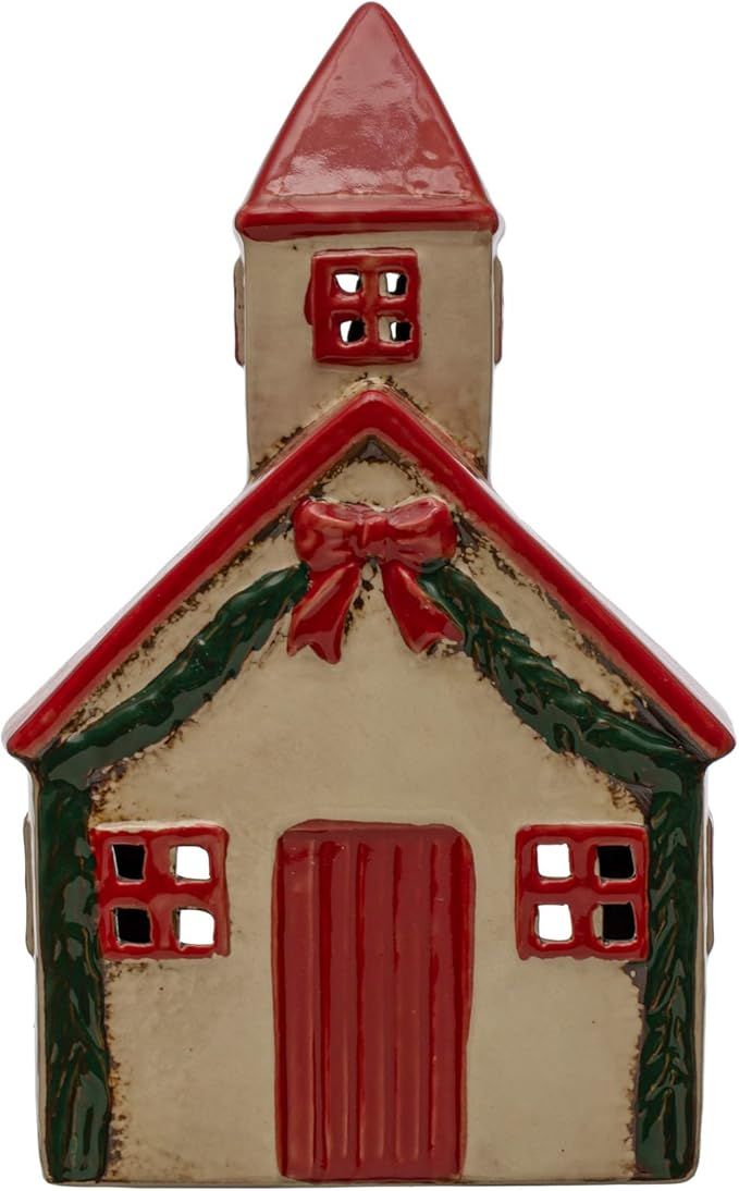 Creative Co-Op 6' L x 5' W x 9-1/2'H Hand-Painted Stoneware Church, Reactive Glaze, Red, Cream Co... | Amazon (US)