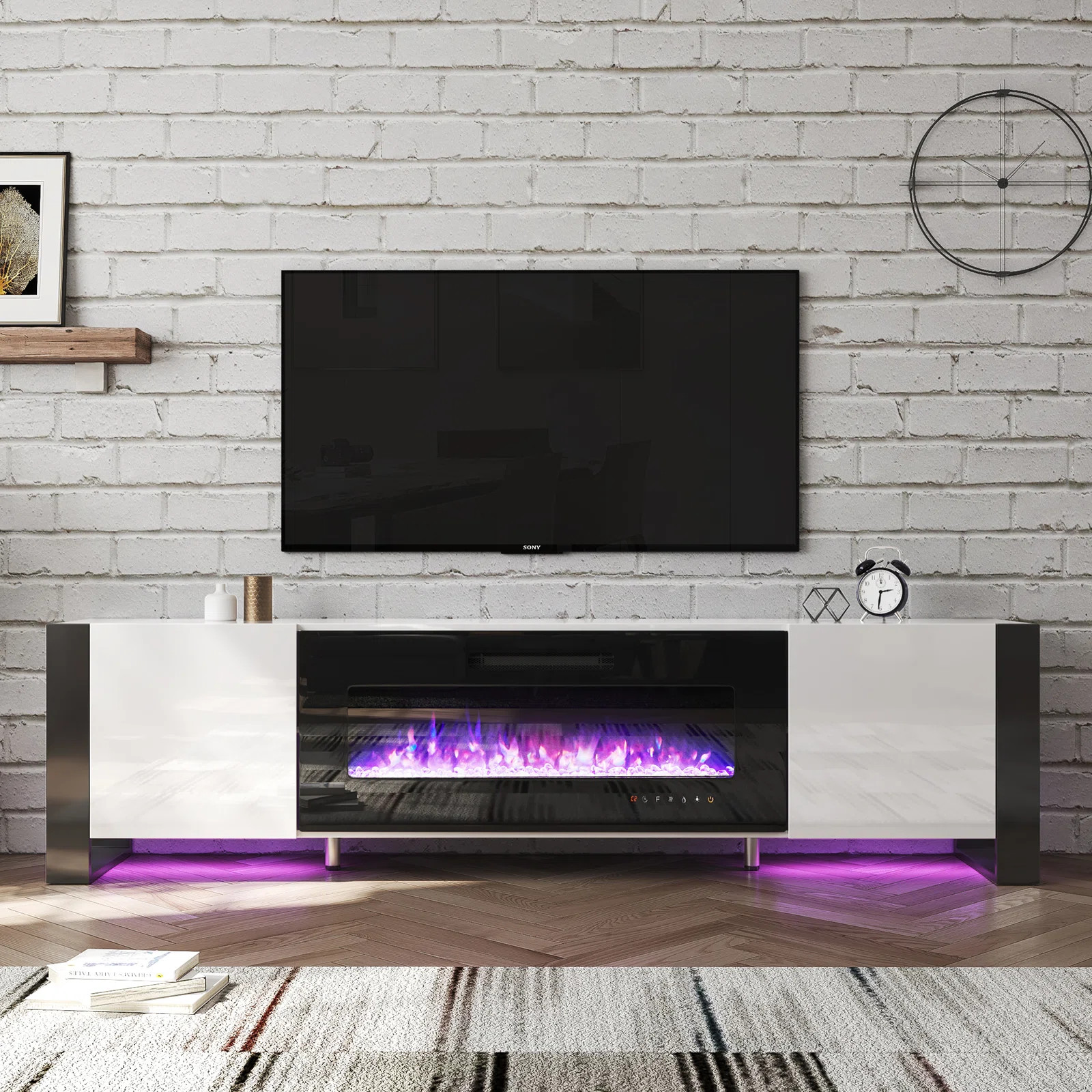 Wade Logan Bhhatu U-shaped Legs Mirrored Finish TV Stand with Electric Fireplace Included & Revie... | Wayfair North America