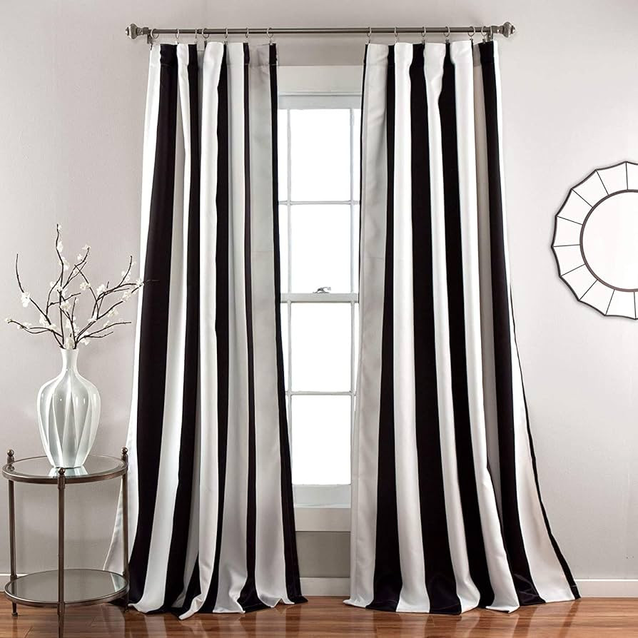 Lush Decor Wilbur Light Filtering Striped Window Curtains Set, 84 in L Panel Pair, Black, C32978P... | Amazon (US)